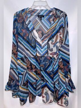 Melissa Paige Ruffle Paisley Sheer Blouse Size XL